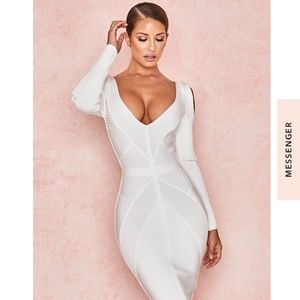 RAFFAELLA WHITE RIBBED BANDAGE COLD SHOULDER DRESS
